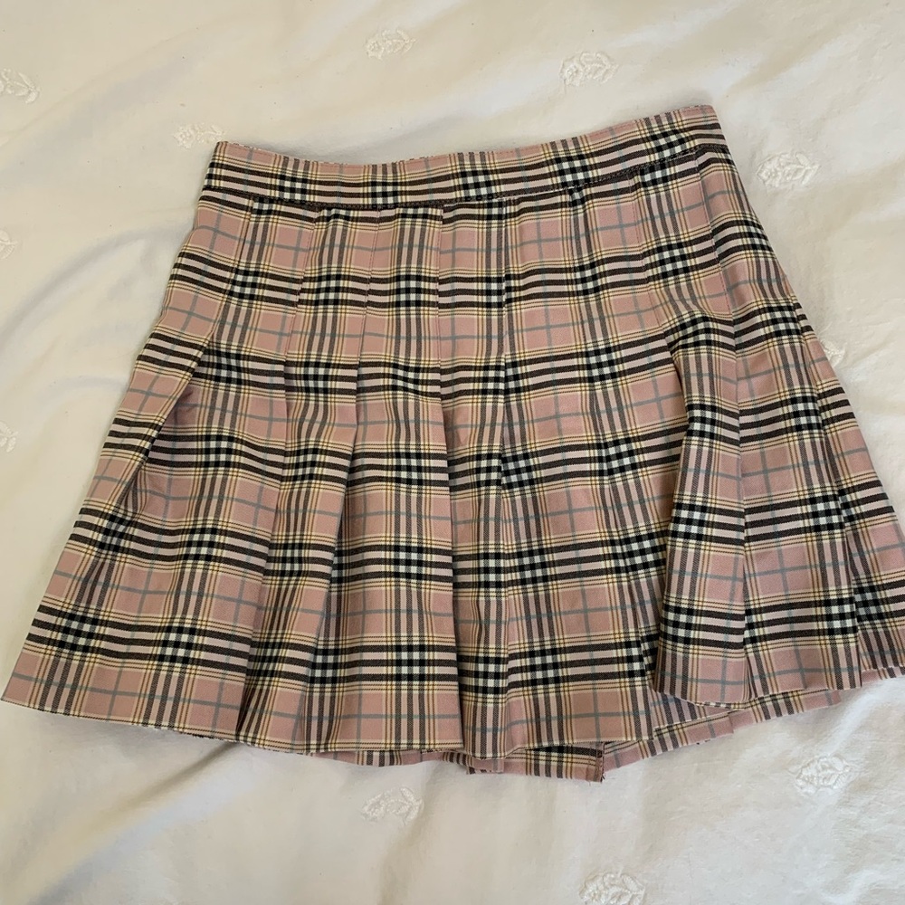 pink plaid skirt